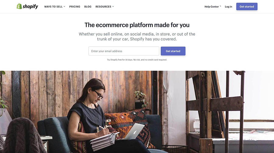 The Shopify homepage.