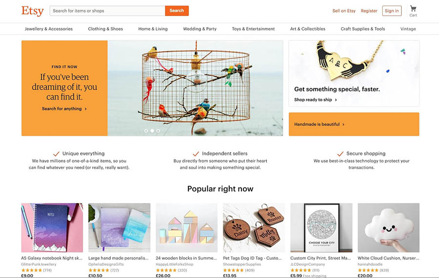 The Etsy homepage.