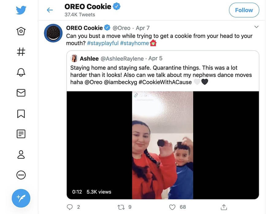 An example of an engaging Twitter post from Oreo