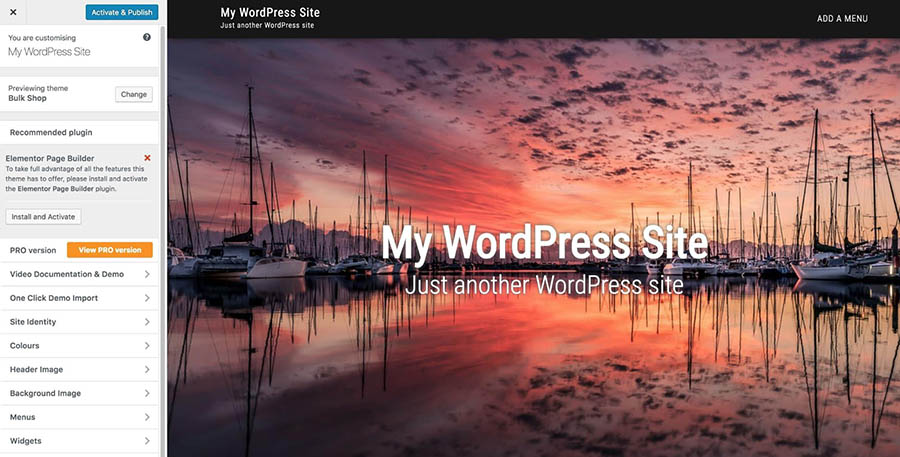Previewing a WordPress theme.