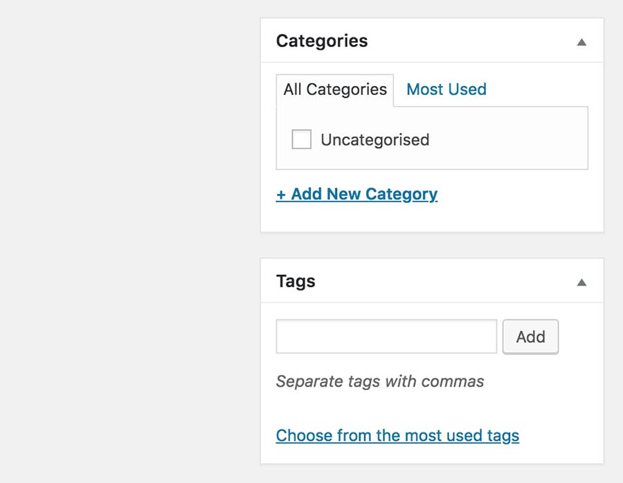 The Tags section in the editor interface.